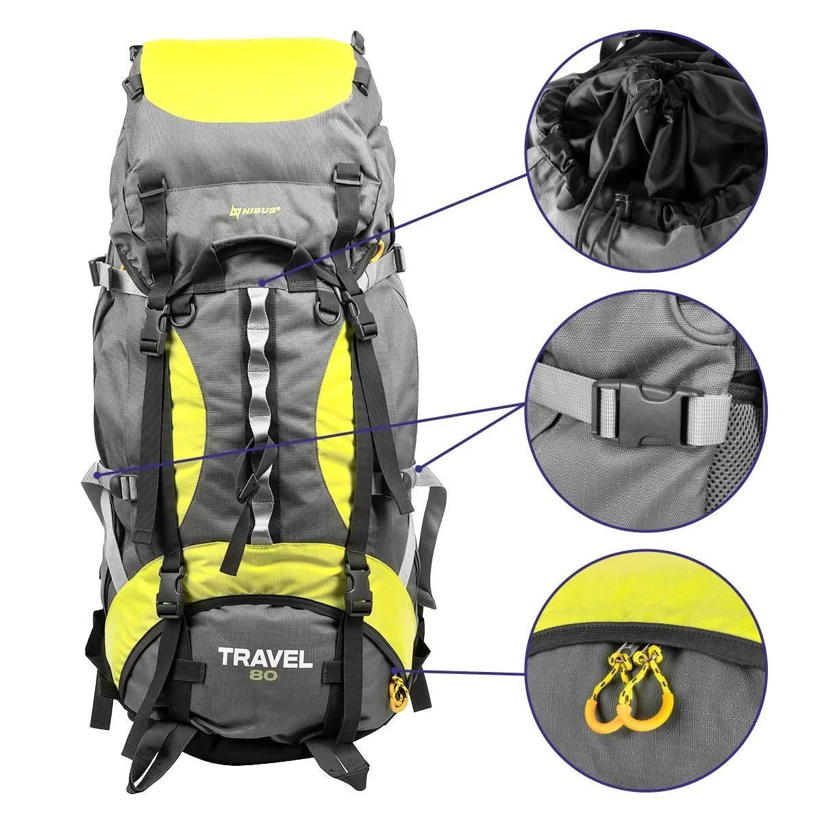 80 Liter Large Multi Day Framed Backpack for Hiking with Height-Adjustable Back