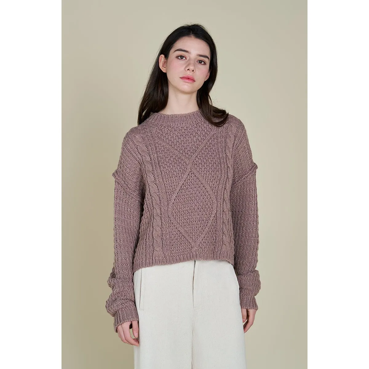 Alice Grade and Gather Cable Front Crop Sweater