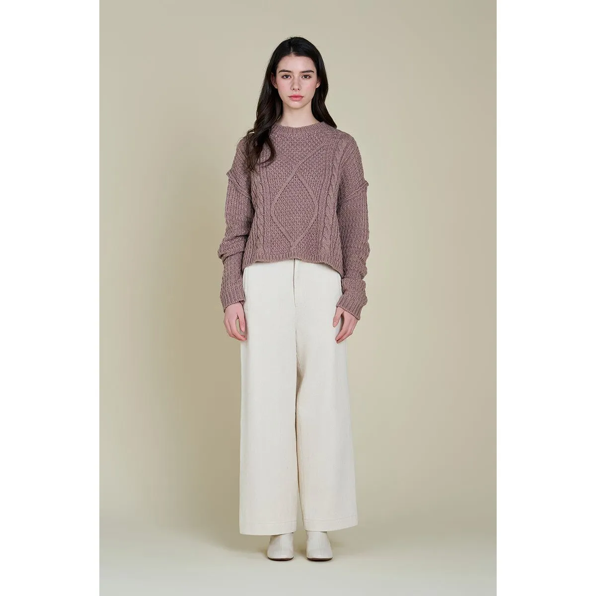 Alice Grade and Gather Cable Front Crop Sweater