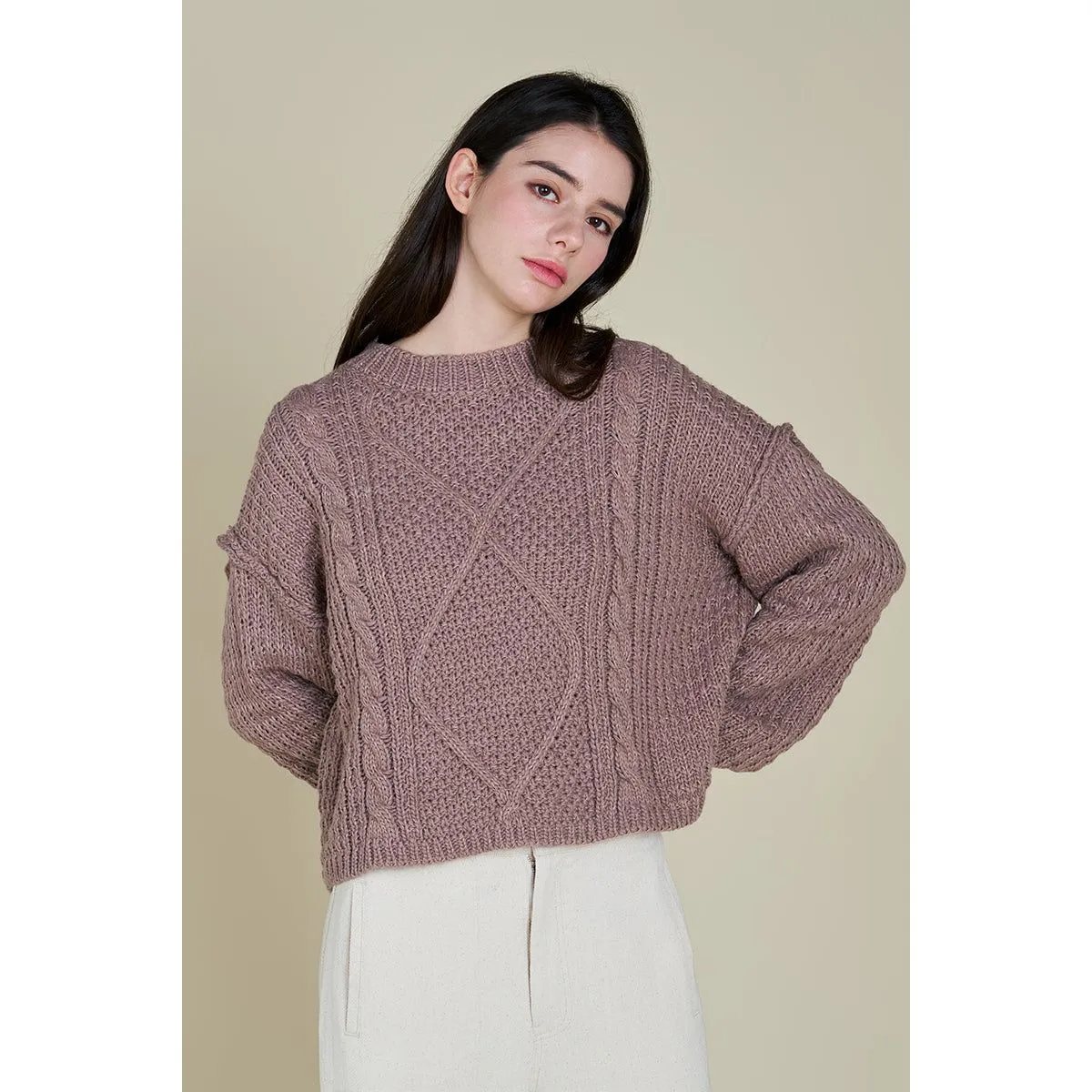 Alice Grade and Gather Cable Front Crop Sweater