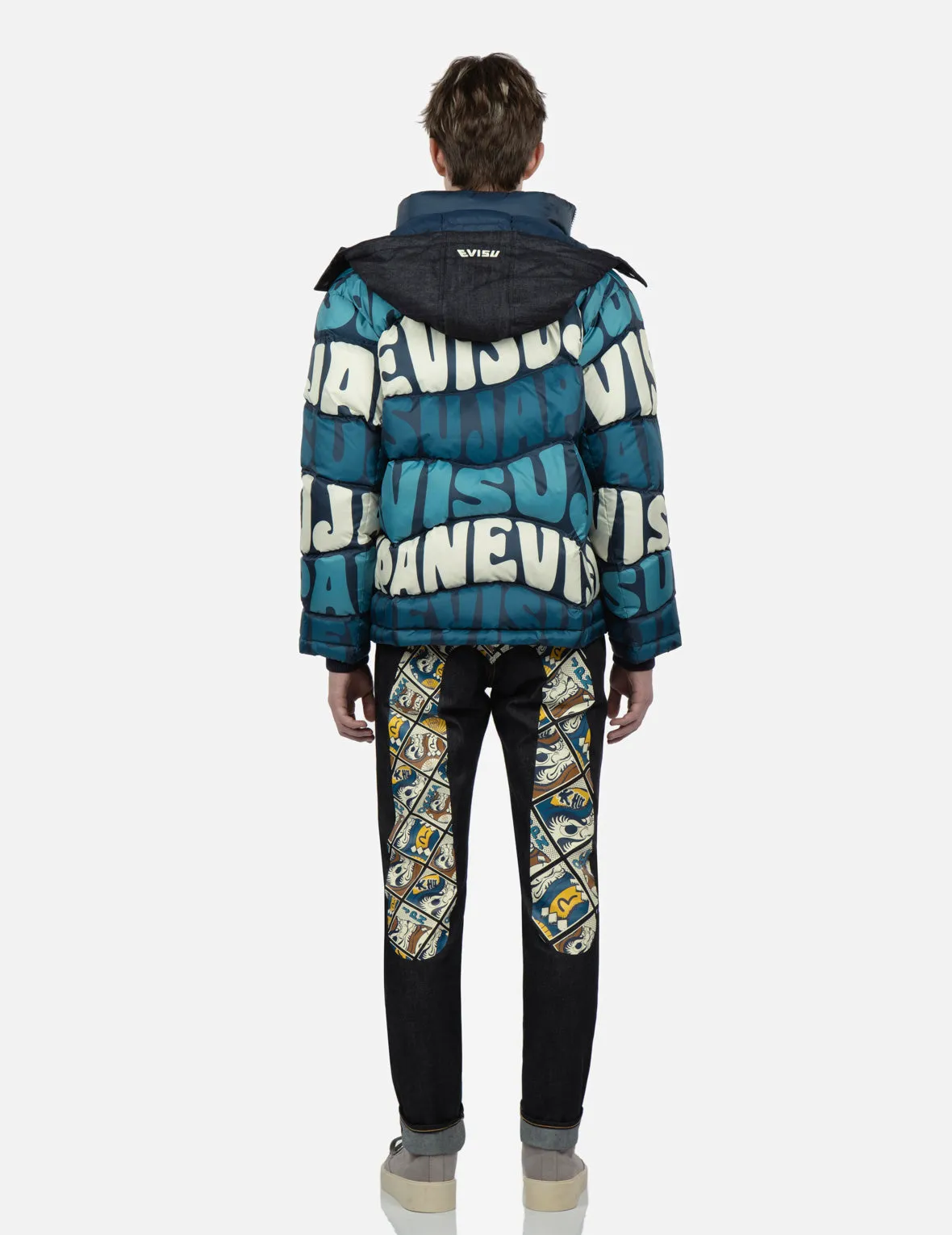 Allover Wavy Text Print Down Jacket