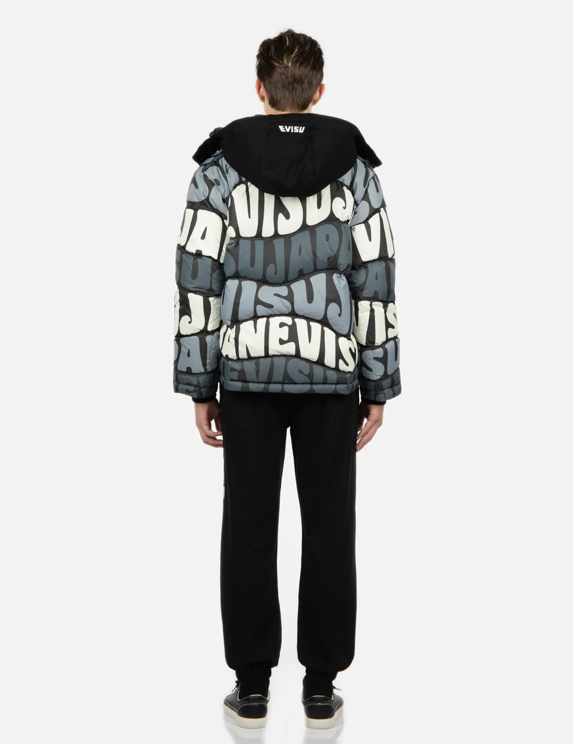 Allover Wavy Text Print Down Jacket