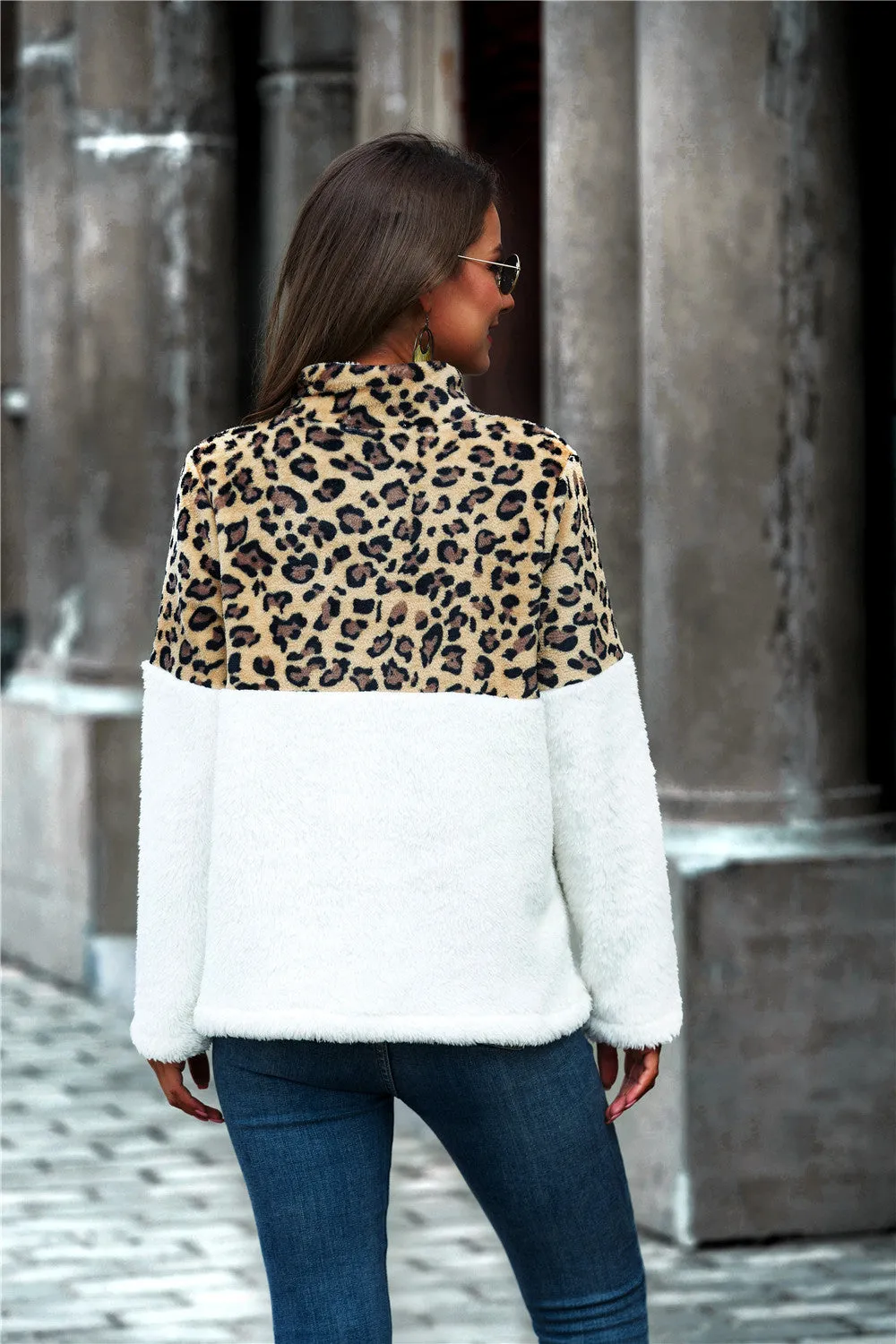 *App Exclusive* Leopard Color Block Half-Zip Pullover