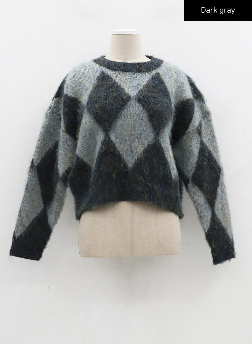 Argyle Pattern Cropped Sweater CJ313