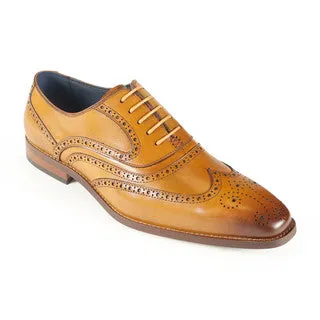 AZOR LA MODE Alaska Classic Oxford Wingtip Formal Shoes Full Brogues Derby Shoes - Tan