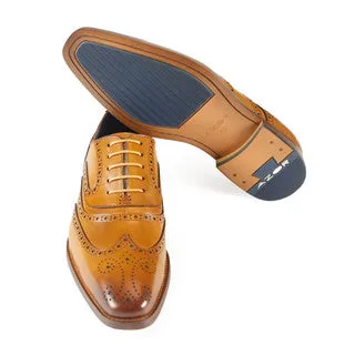 AZOR LA MODE Alaska Classic Oxford Wingtip Formal Shoes Full Brogues Derby Shoes - Tan