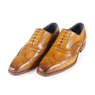 AZOR LA MODE Alaska Classic Oxford Wingtip Formal Shoes Full Brogues Derby Shoes - Tan