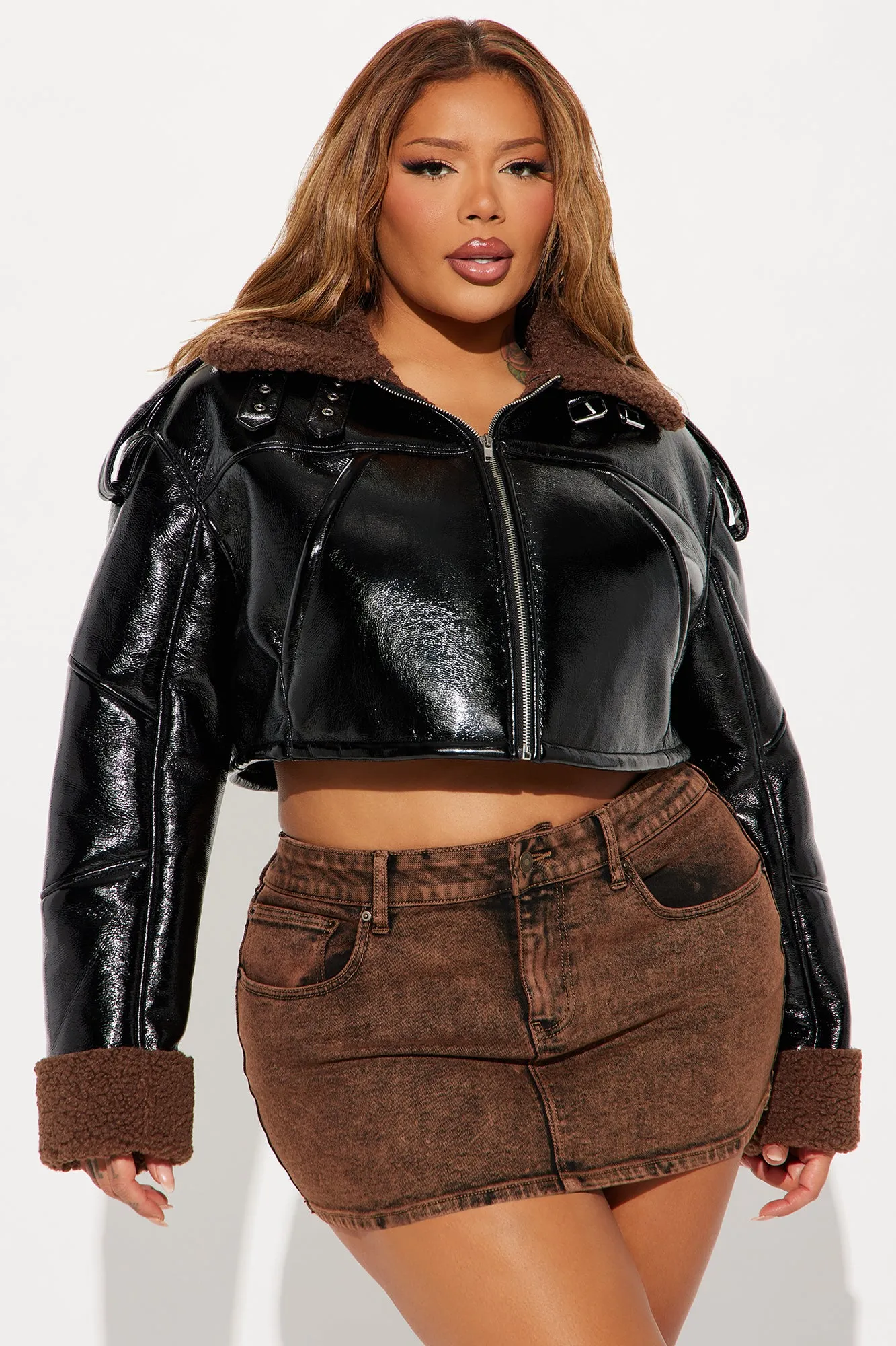 Bad Influence Faux Leather Cropped Jacket - Black