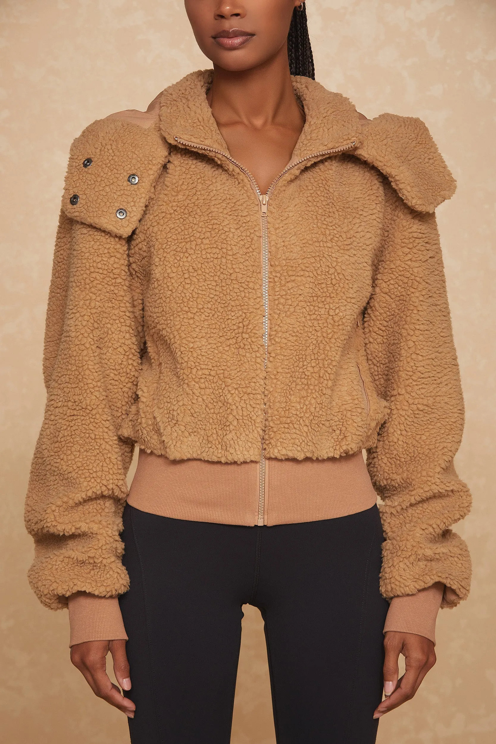 Bianca Sherpa Jacket - Cafe Au Lait