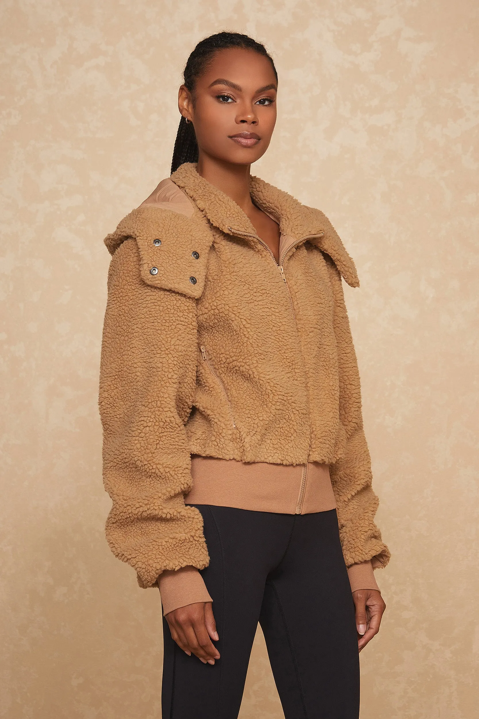 Bianca Sherpa Jacket - Cafe Au Lait