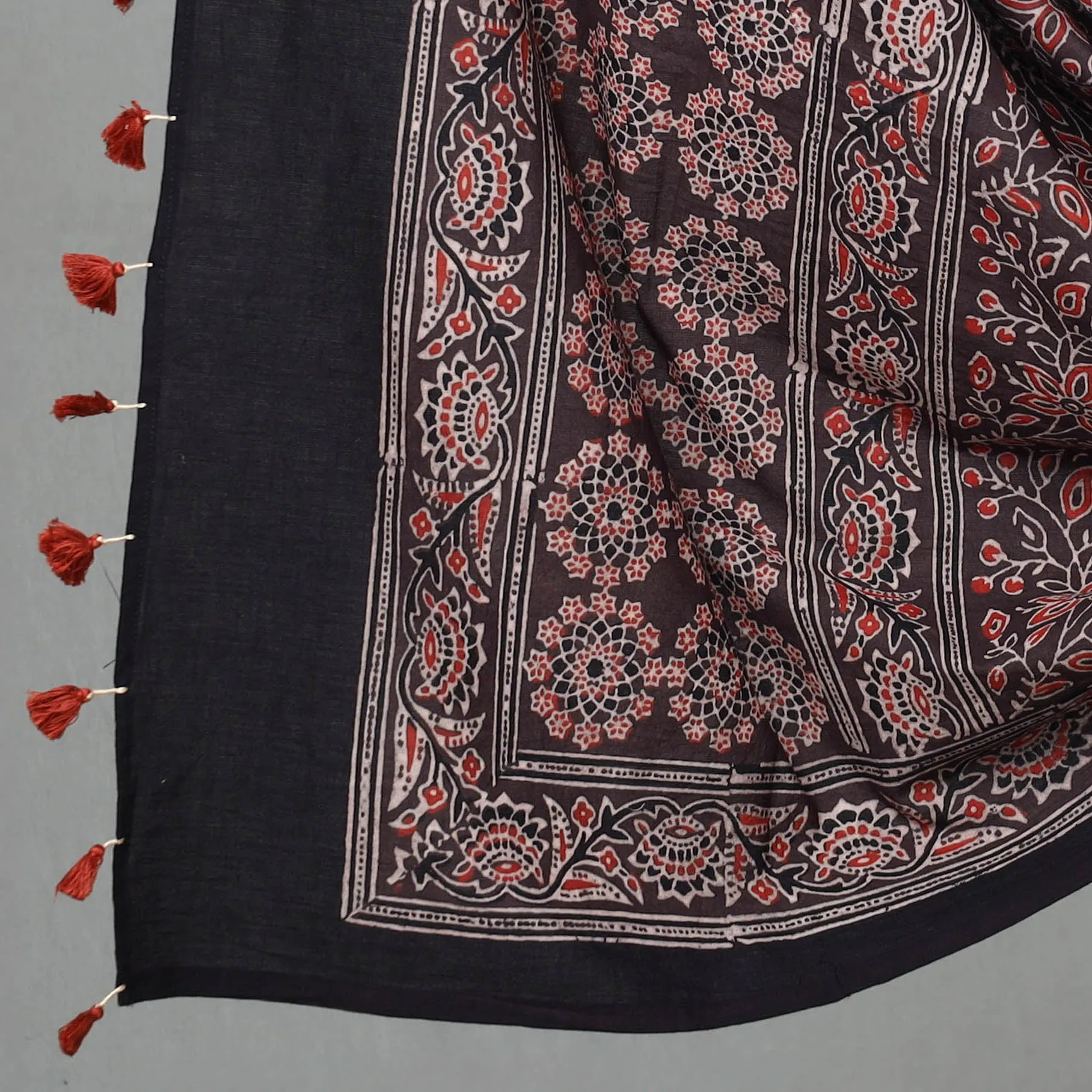 Black - 3pc Ajrakh Block Printed Natural Dyed Cotton Suit Material Set 01