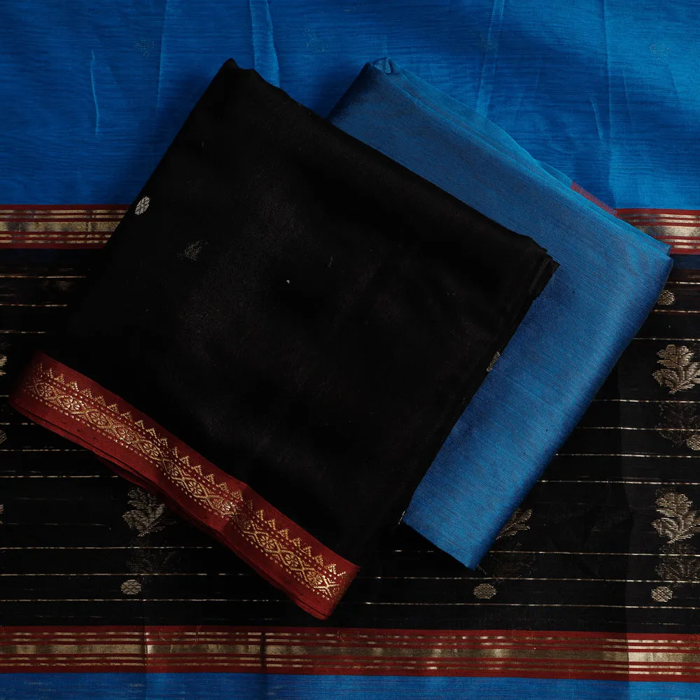 Black - 3pc Chanderi Silk Handloom Zari Buti Suit Material Set with Nakshi Zari Border