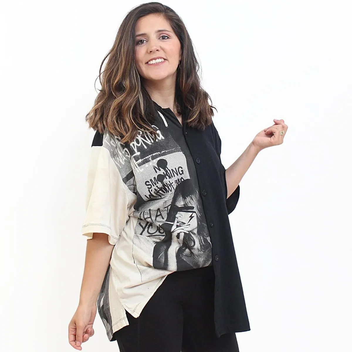 Black and Tan Graffiti Button Down Shirt