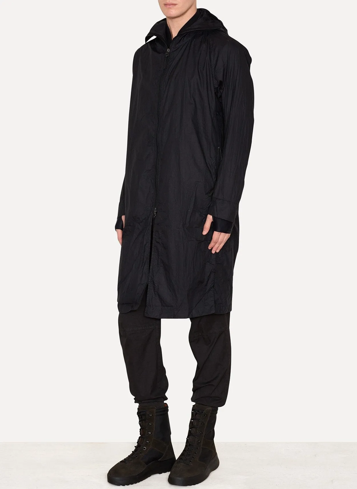 Black Dyed Extralight Taped Nylon Raincoat