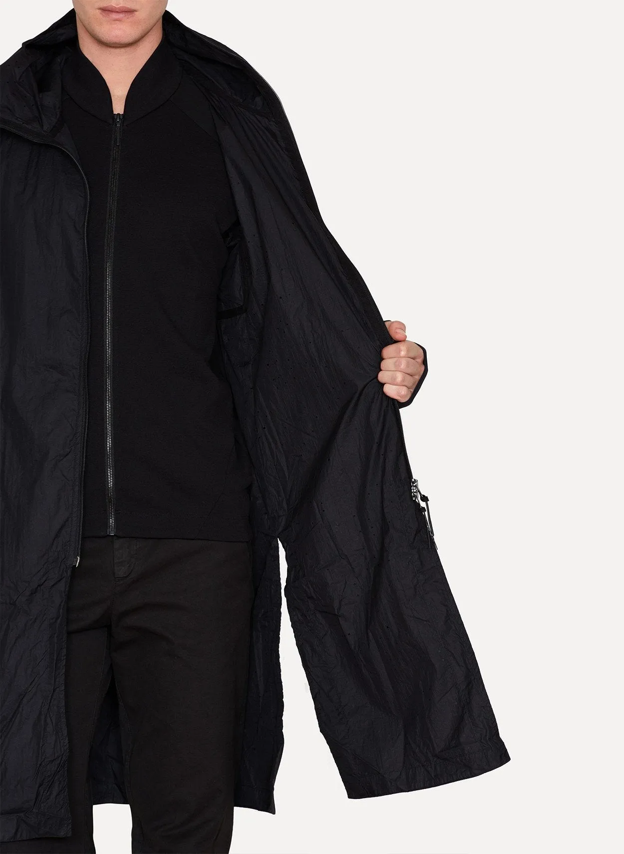 Black Dyed Extralight Taped Nylon Raincoat