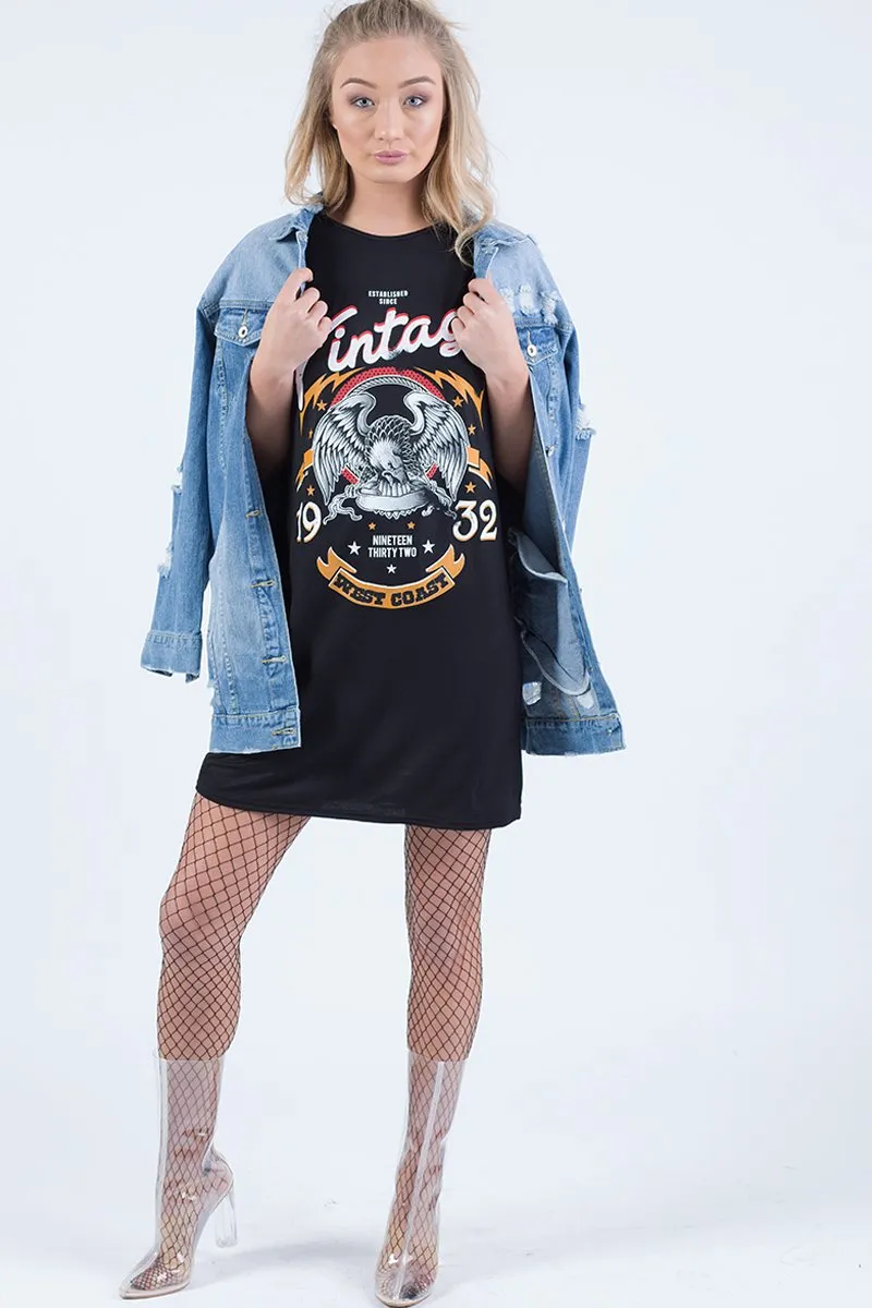 Black Vintage Eagle T-Shirt Dress -  Eloise