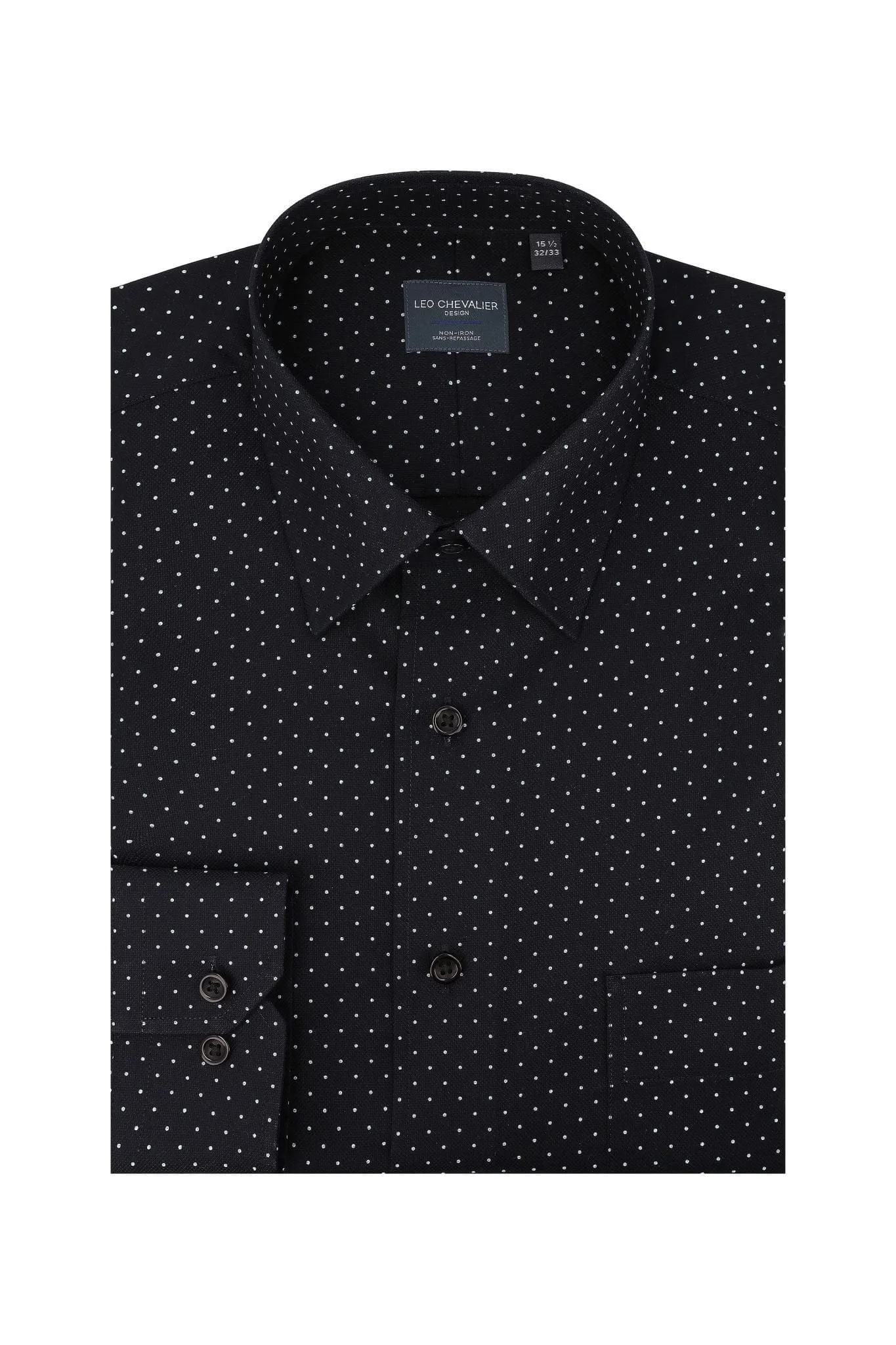 Black With Fine White Print Stylish Regular Fit Dress Shirt