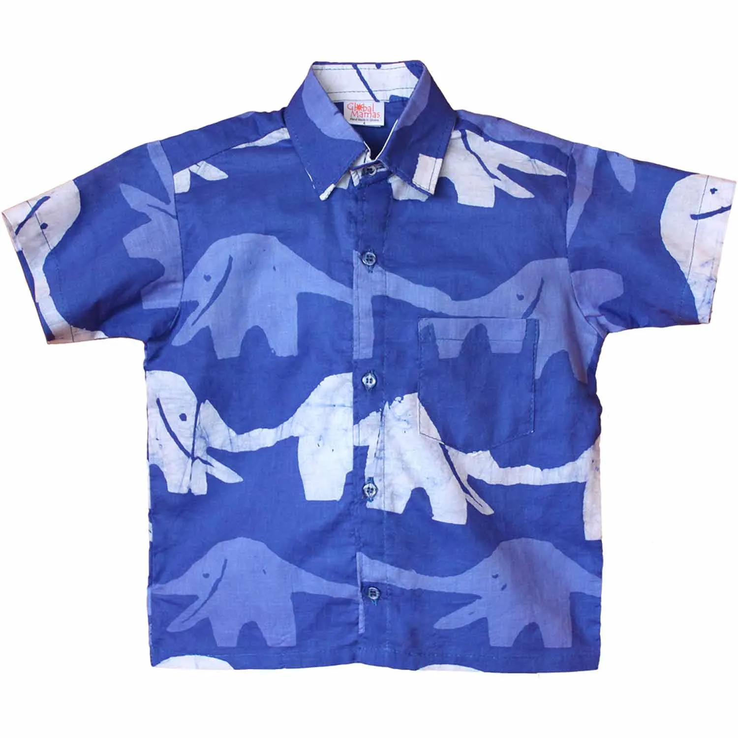 Boys Button Down Shirt Blueberry Elephant Global Mamas