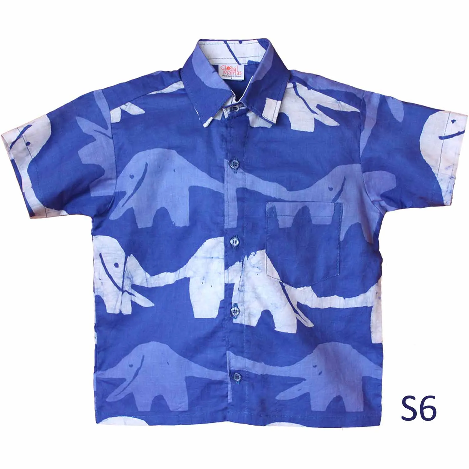 Boys Button Down Shirt Blueberry Elephant Global Mamas