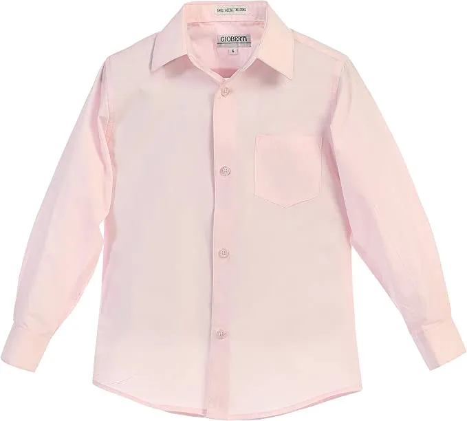 Boy's Long Sleeve Solid Dress Shirt -Pink