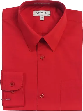 Boy's Long Sleeve Solid Dress Shirt - Red