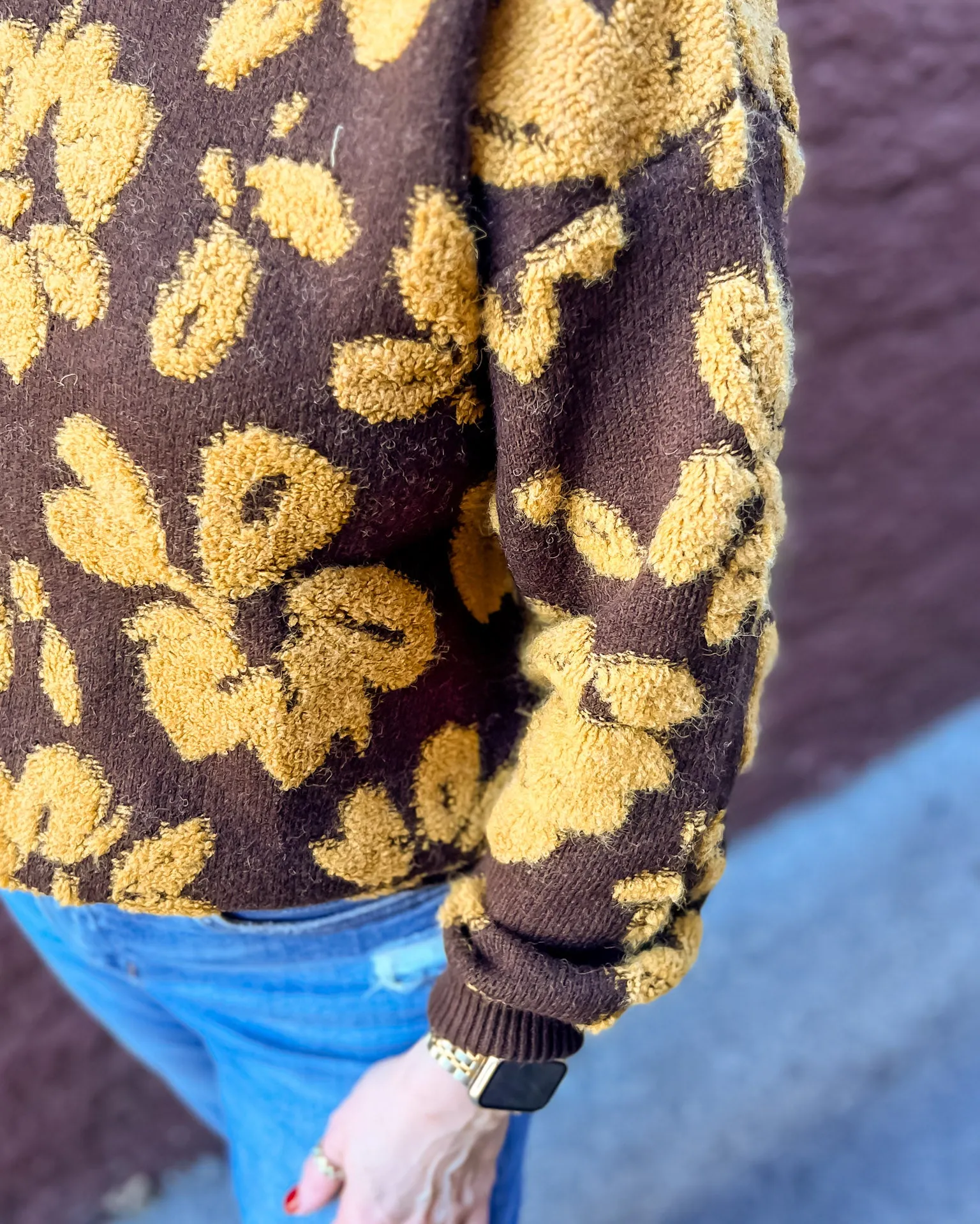 Brown Distressed Floral Sweater