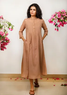 Brown Kota Gathered and flared dress