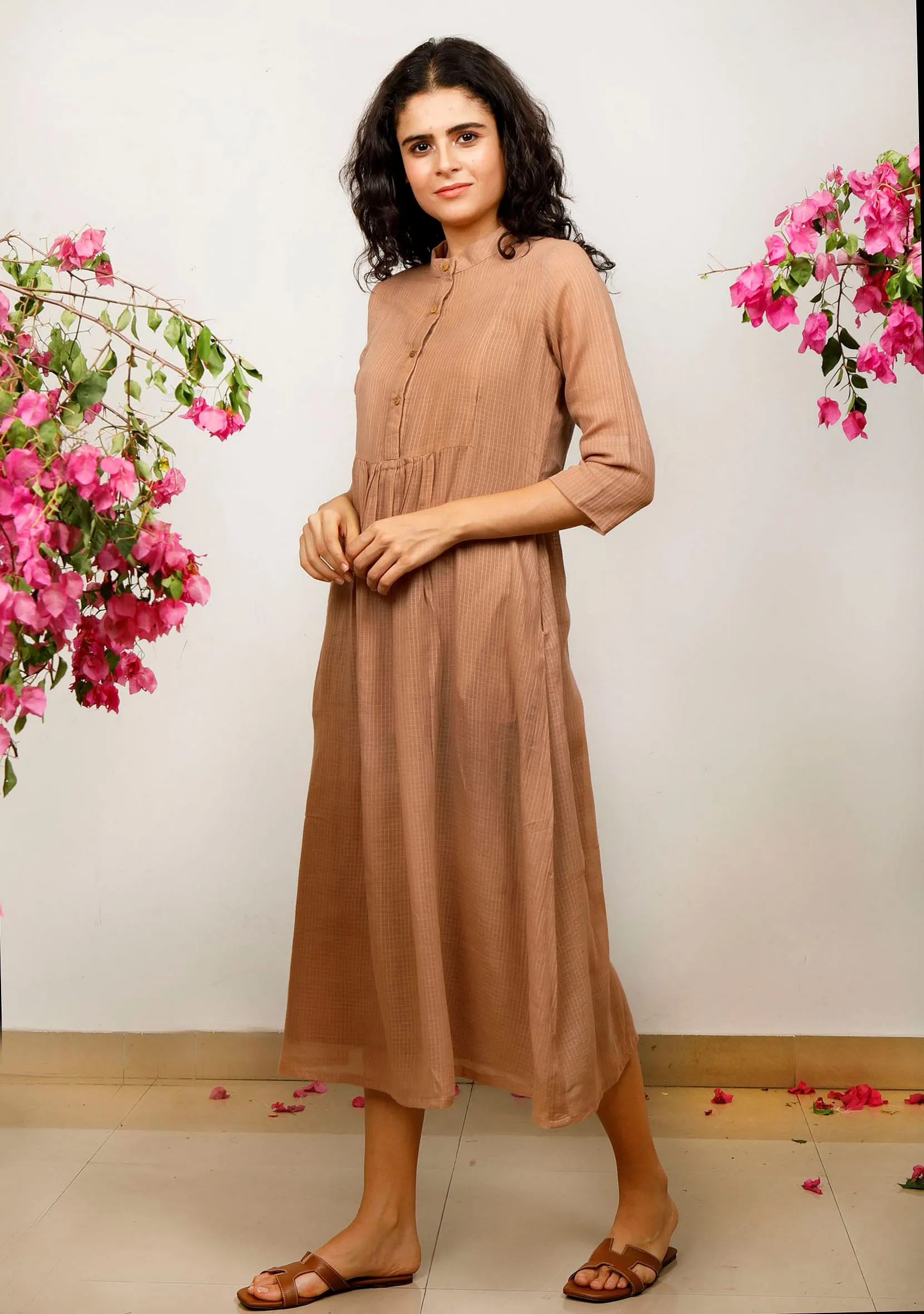 Brown Kota Gathered and flared dress