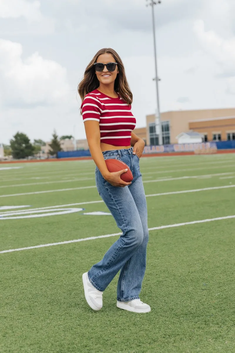 Burgundy and White Striped Cropped Sweater - FINAL SALE