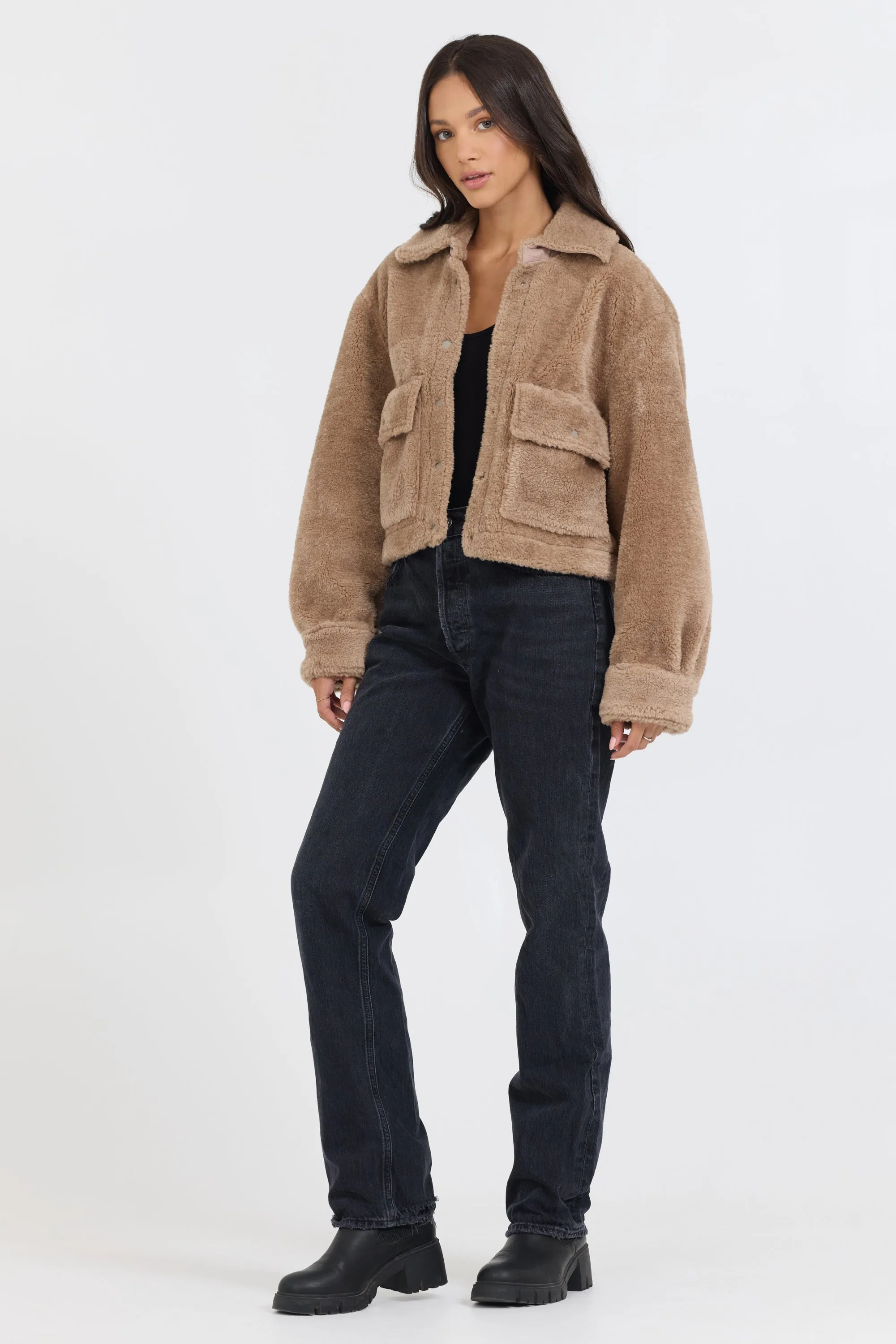 Butter Cookie Sherpa Jacket W/ Quilted Pockets