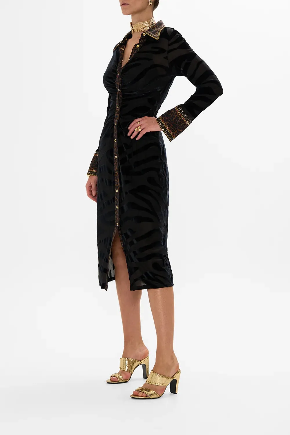 CAMILLA AMSTERGLAM STRETCH VELVET ANIMAL SHIRT DRESS