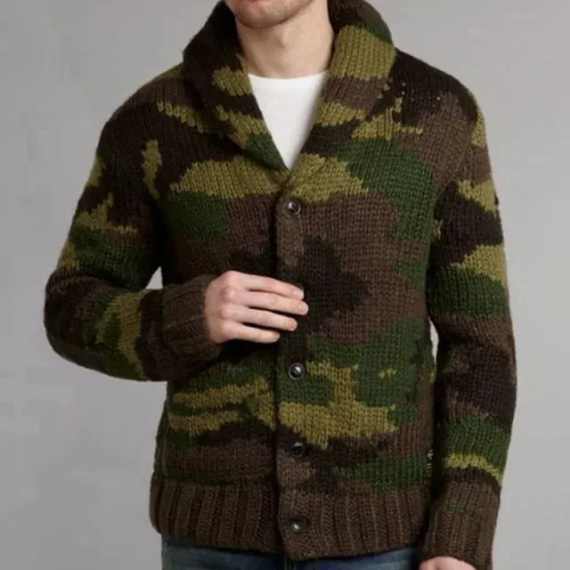 Camouflage Pattern Polyester Knit Cardigan