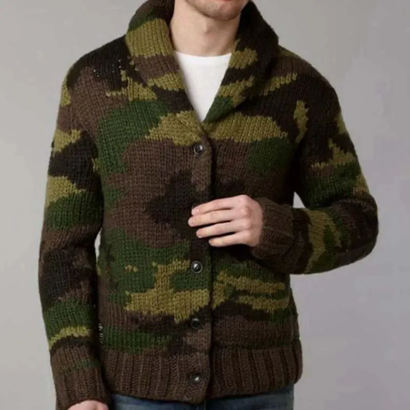 Camouflage Pattern Polyester Knit Cardigan