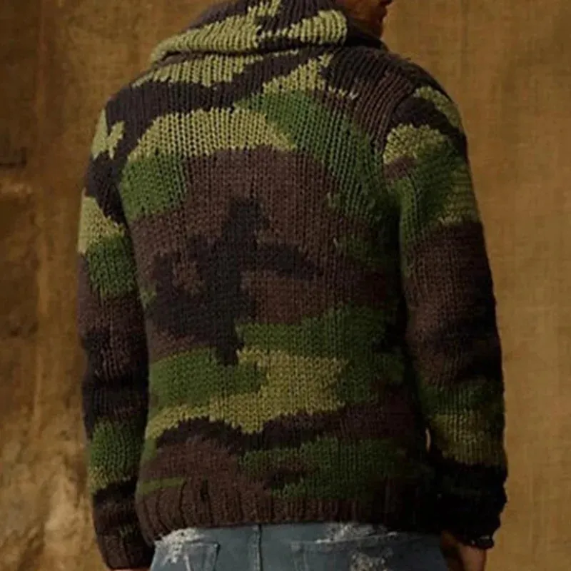 Camouflage Pattern Polyester Knit Cardigan