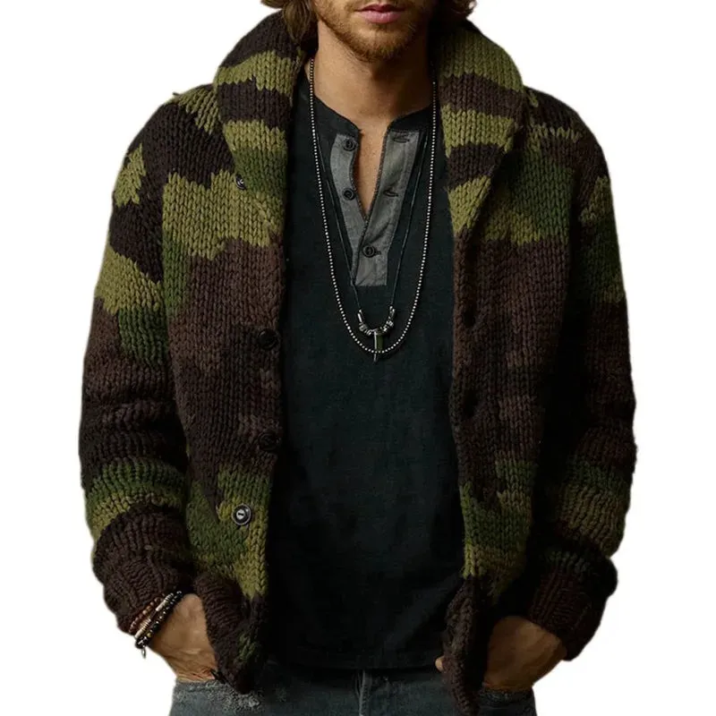 Camouflage Pattern Polyester Knit Cardigan