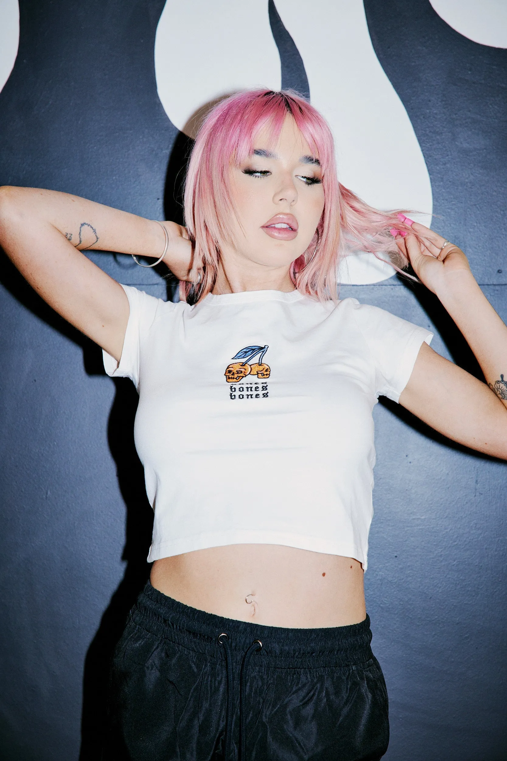 Cherry Bomb Baby Tee - Vintage White