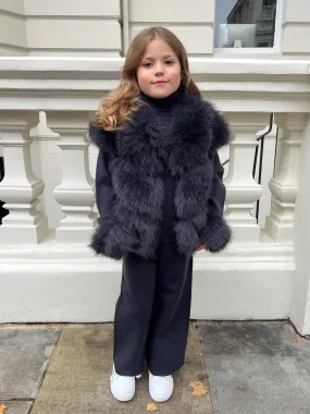 Childrens Charcoal Premium Faux Fur Short Gilet