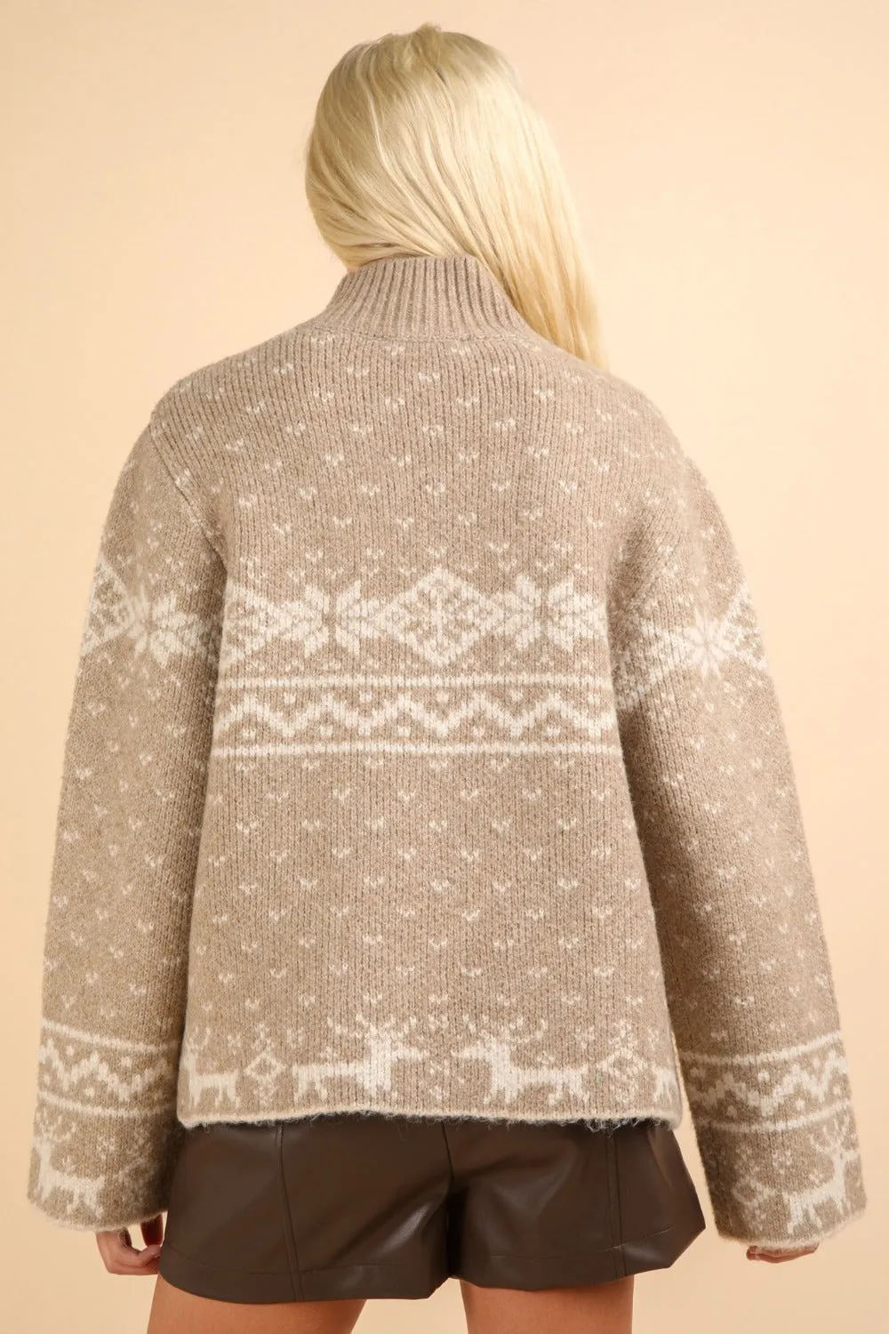 Christmas Element Mock Neck Long Sleeve Sweater