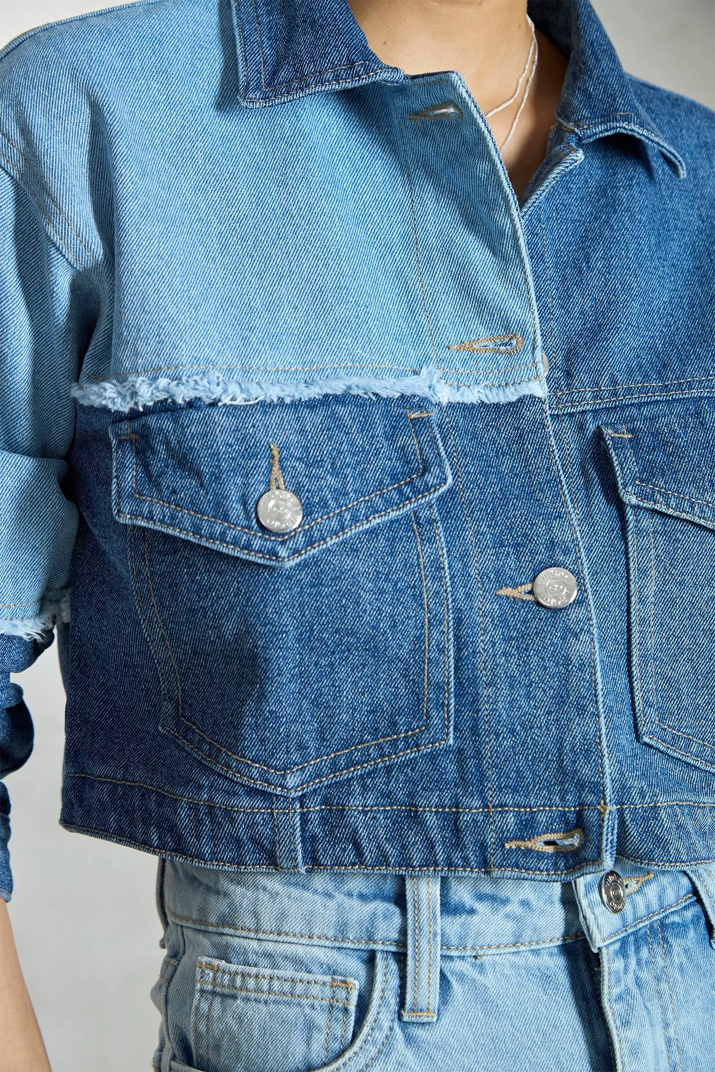 Ciel|Denim Patchwork Trucker Jacket