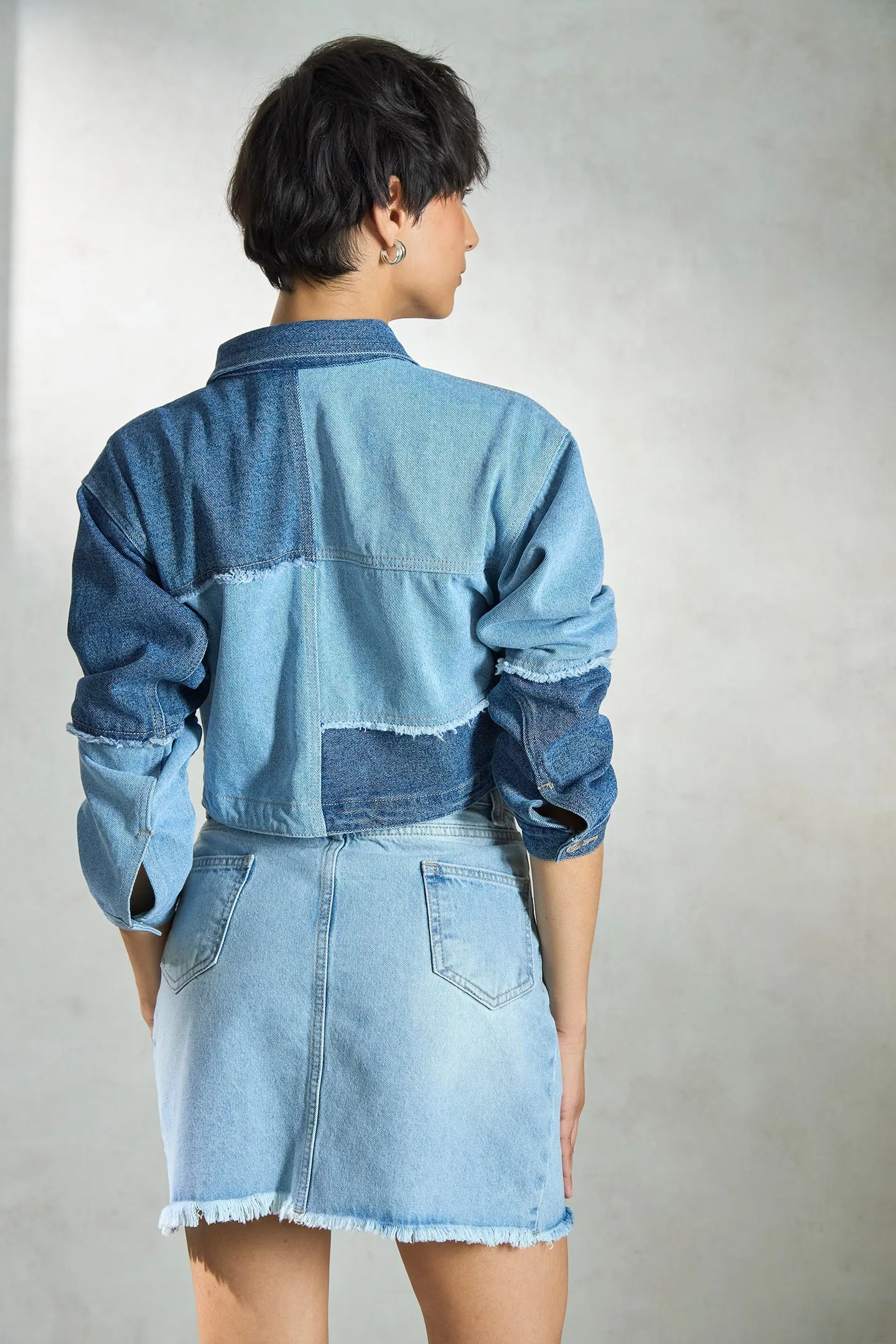 Ciel|Denim Patchwork Trucker Jacket