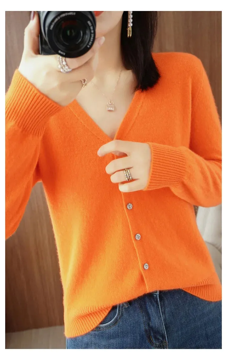 Classic Basic Wool V-Neck Women Sweater