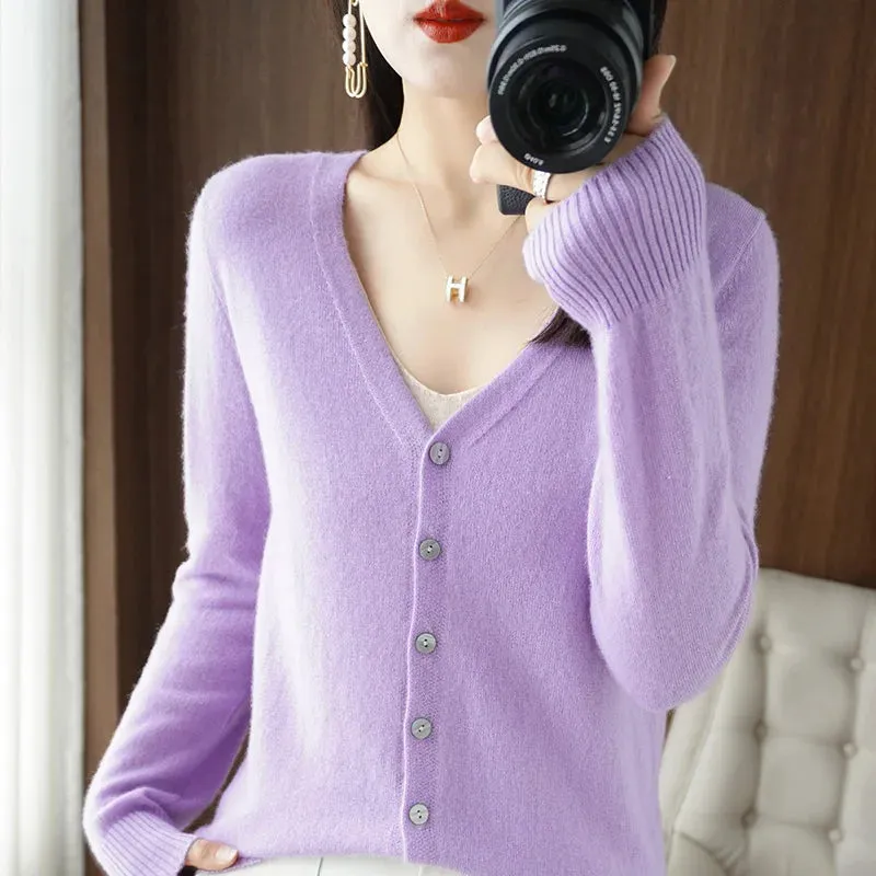 Classic Basic Wool V-Neck Women Sweater