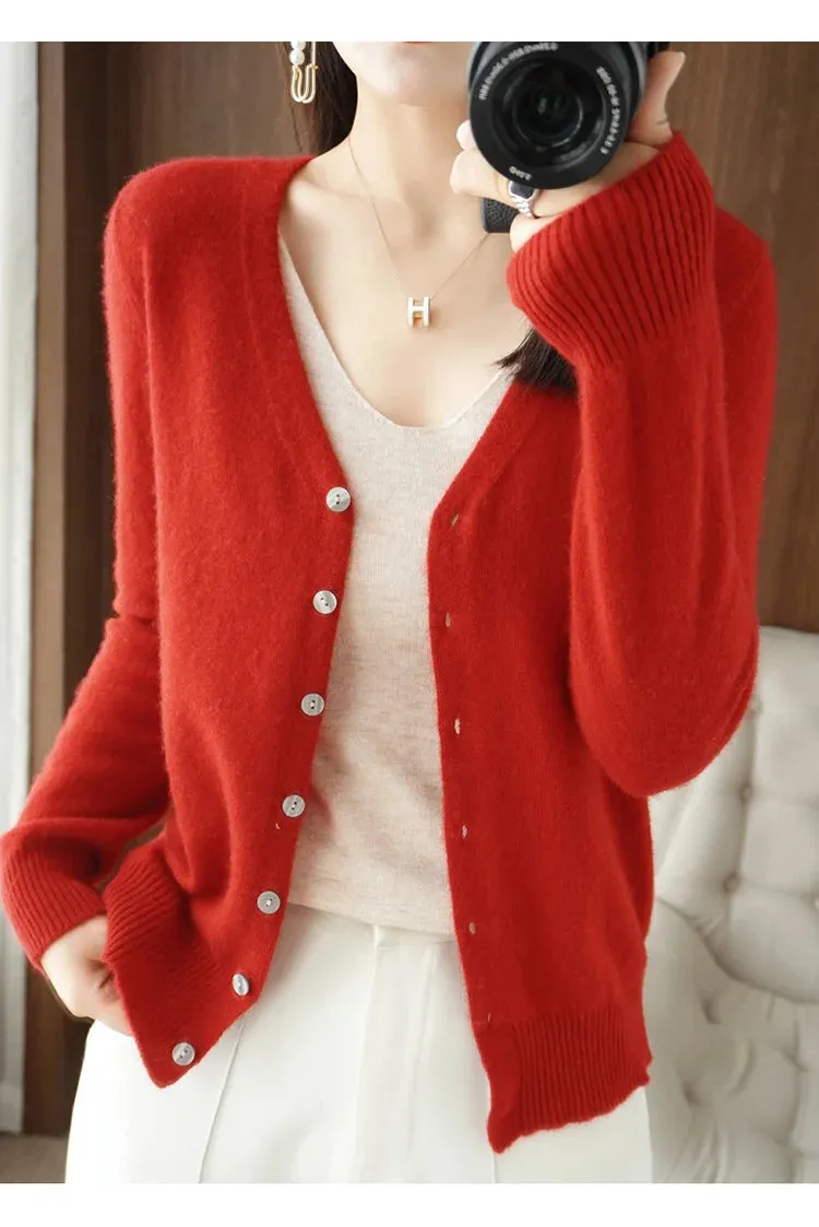 Classic Basic Wool V-Neck Women Sweater