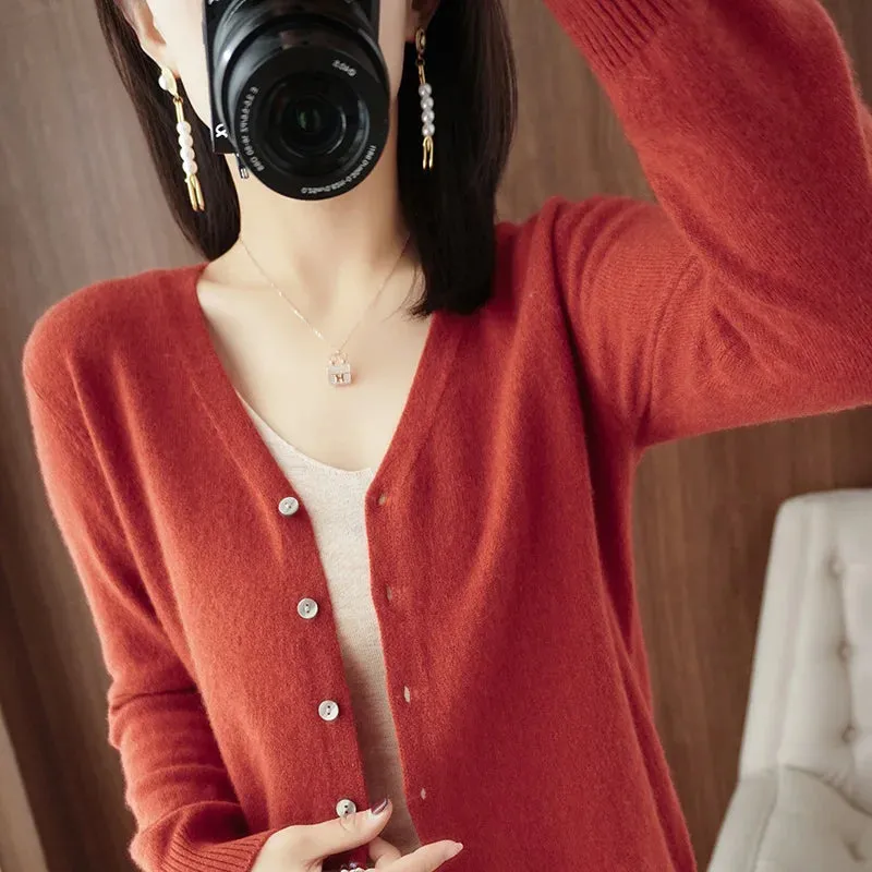 Classic Basic Wool V-Neck Women Sweater