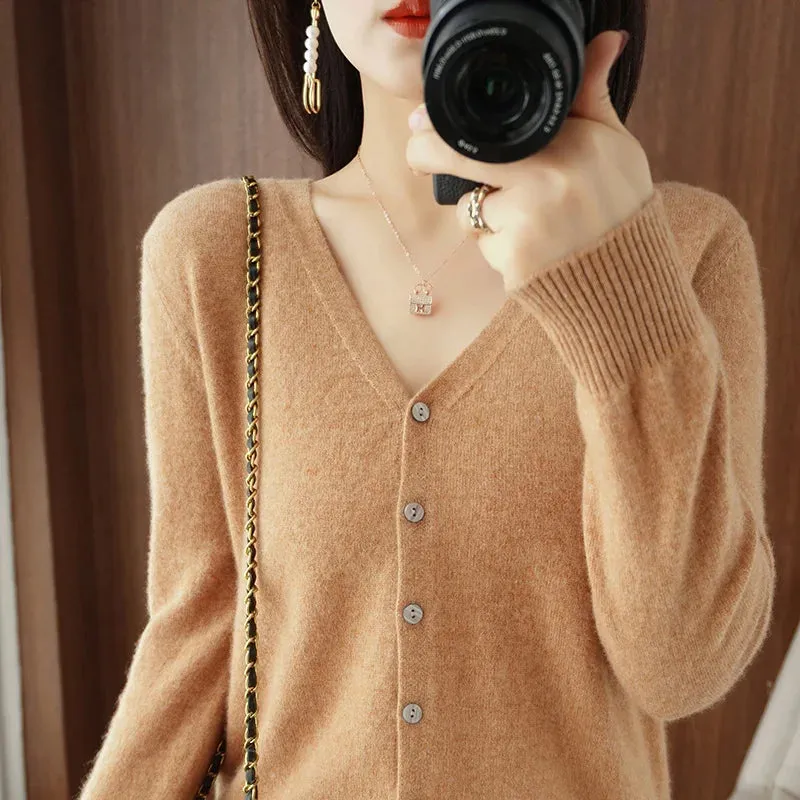 Classic Basic Wool V-Neck Women Sweater