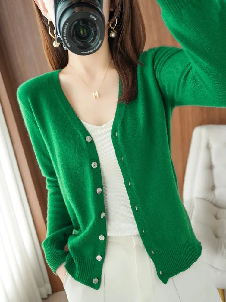 Classic Basic Wool V-Neck Women Sweater