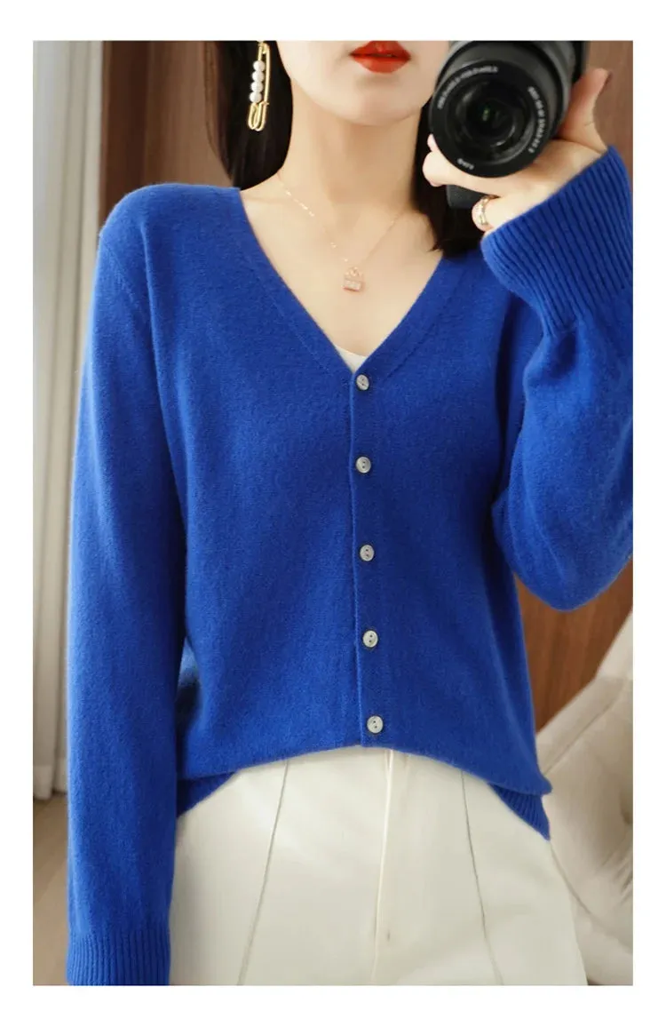 Classic Basic Wool V-Neck Women Sweater