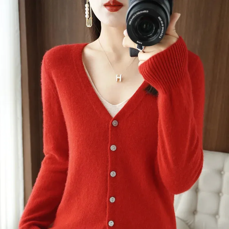 Classic Basic Wool V-Neck Women Sweater