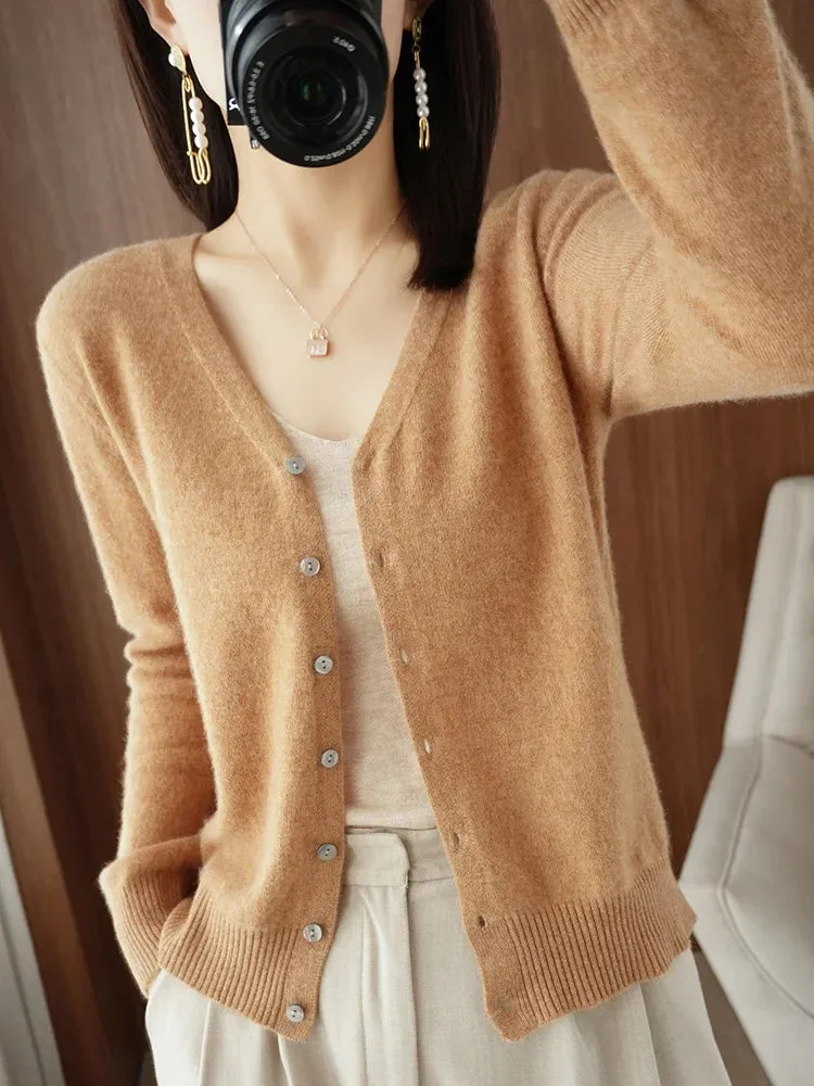 Classic Basic Wool V-Neck Women Sweater