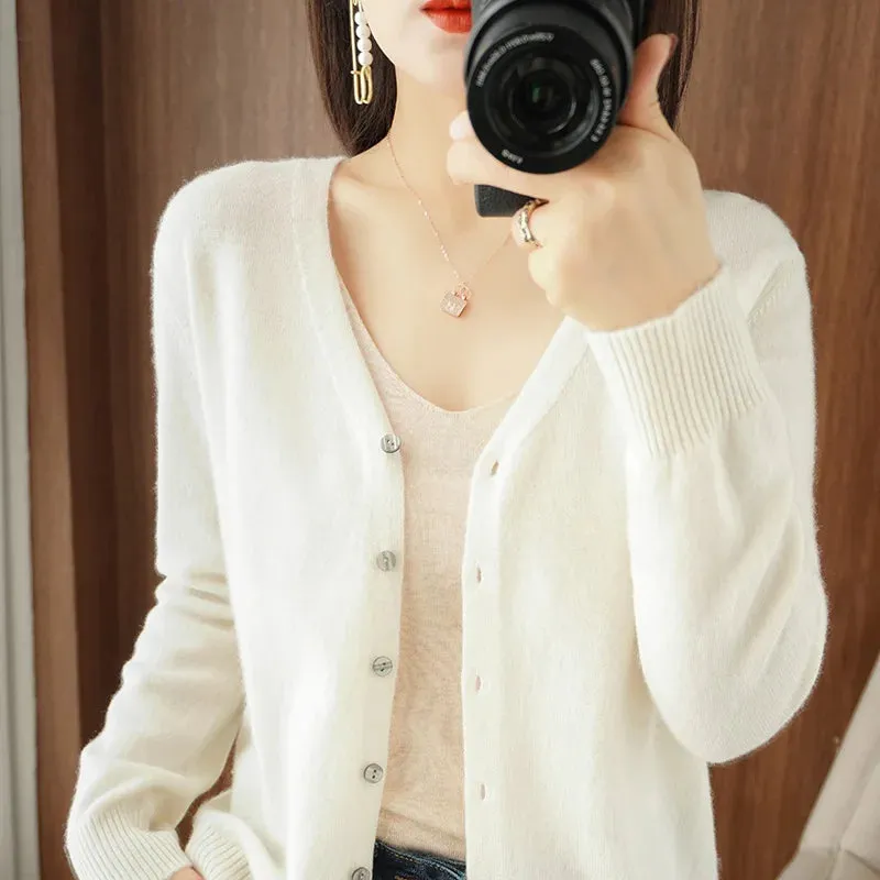 Classic Basic Wool V-Neck Women Sweater